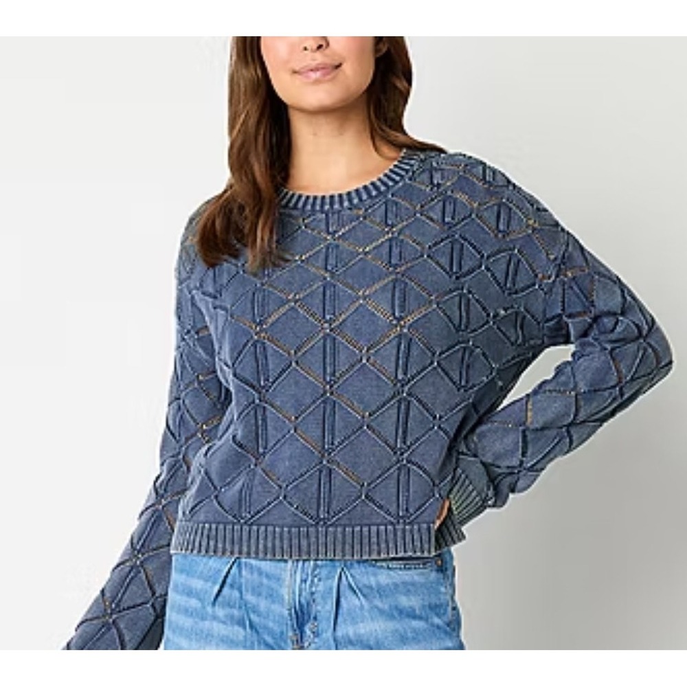 A.N.A Long Sleeve Boho Sweater Open Knit Size M Blue Relaxed Cotton Cabincore